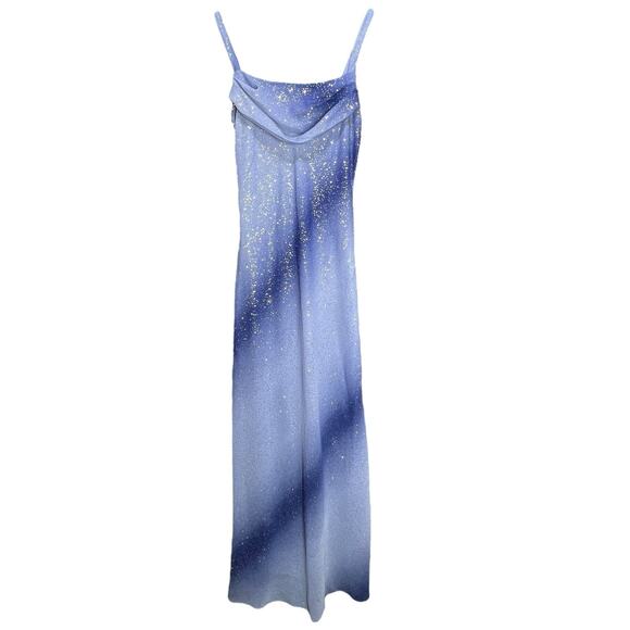 ONYX Womens Y2K Formal Maxi Dress Sz S Fairy Glam Cowl Neck Glitter Gown Ombre - Picture 1 of 8